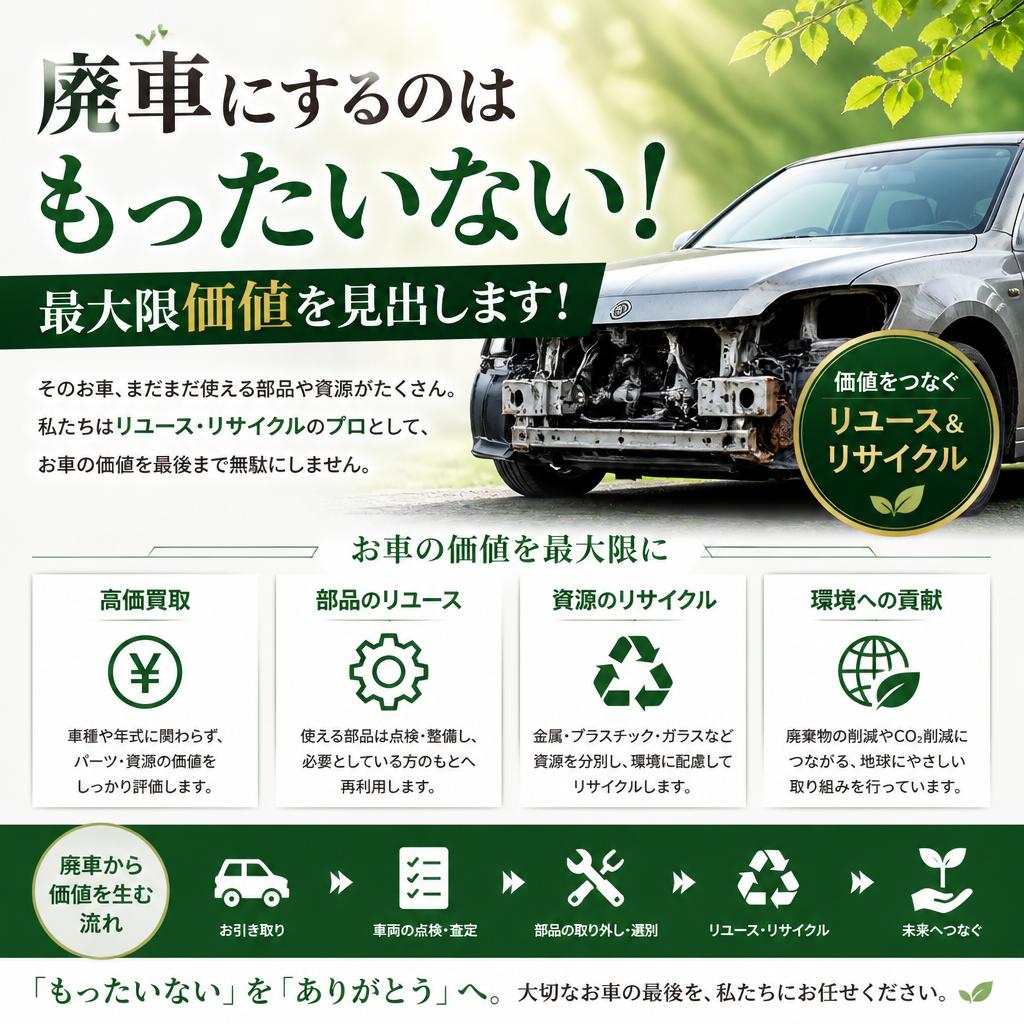 廃車にするのはもったいない！最大限価値を見出します！
